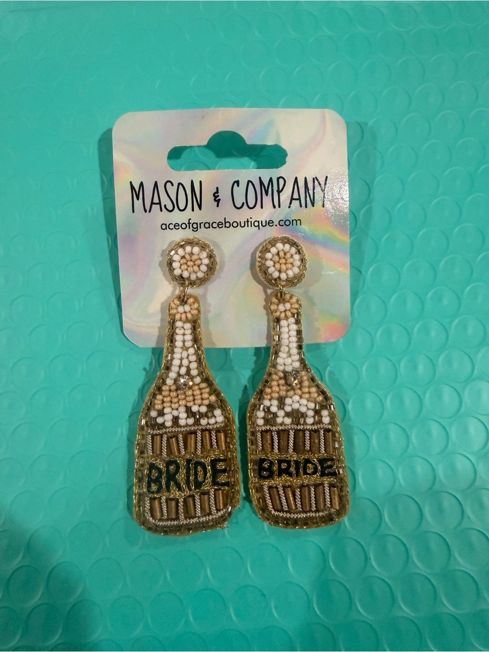 Accessorize Gold and White Beaded 'Bride' Bottle Drop Earrings